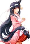  absurdres artist_request fusou_(kantai_collection) hair_ribbon highres japanese_clothes kantai_collection long_hair low-tied_long_hair non-web_source nyantype official_art red_eyes ribbon solo very_long_hair 
