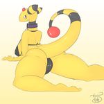  ampharos anthro anthrofied bikini breasts butt camel_toe clothing collar female gradient_background looking_at_viewer looking_back nintendo pcred566 pok&eacute;mon simple_background smile swimsuit thick_tail video_games 