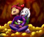  &lt;3 2015 ambiguous_gender asriel_dreemurr brown_hair caprine clothing duo eyes_closed fangs flower fur goat hair horn hug human male mammal monster plant protagonist_(undertale) smile undertale unknown_artist young 