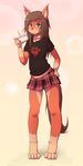  anthro bell brown_fur brown_hair cake candle canine clothing collar female food fox fur hair hoodie_(artist) mammal miniskirt shirt simple_background skirt smile solo 