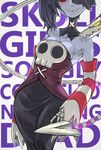  1girl bare_shoulders blue_skin breasts cleavage detached_collar detached_sleeves hair_over_one_eye leviathan_(skullgirls) side_ponytail skullgirls squigly_(skullgirls) stitched_mouth stitches striped_sleeves xue_jiang_(simoncry) zombie 