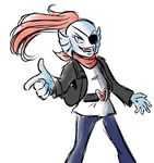  eye_patch eyewear fangs female hair looking_at_viewer ponytail red_hair scarf solo undertale undyne unknown_artist 