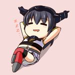  ^_^ arms_holding_thighs bare_shoulders black_hair chibi closed_eyes drooling hairband kantai_collection lounging nagato_(kantai_collection) nishi_koutarou open_mouth panties pantyshot skirt sleeping smile solo thighhighs underwear zzz 