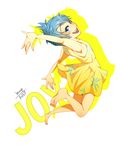  barefoot blue_eyes blue_hair character_name inside_out joy_(inside_out) mum_(pixiv1182764) open_mouth personification pixar short_hair smile solo yellow_skin 