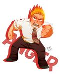  anger_(inside_out) angry character_name fire inside_out male_focus mum_(pixiv1182764) necktie orange_eyes personification pixar red_hair simple_background solo 