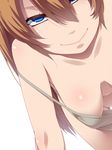  bent_over blue_eyes bottomless breasts downblouse dutch_angle extended_downblouse hair_between_eyes hanging_breasts hayashi_custom highres long_hair naughty_face neon_genesis_evangelion orange_hair small_breasts smile solo souryuu_asuka_langley strap_slip tank_top 