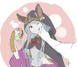  animal_ears cat_ears cloak ears_through_headwear eating food food_on_face granblue_fantasy hamburger hood hood_up hooded_cloak long_hair lowres masato_(mirai_koubou) napkin one_eye_closed red_eyes scathacha_(granblue_fantasy) silver_hair solo_focus wiping_face 