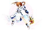  bad_id bad_pixiv_id blush brown_hair left-handed lyrical_nanoha magic_circle mahou_shoujo_lyrical_nanoha mahou_shoujo_lyrical_nanoha_the_movie_1st purple_eyes raising_heart ribbon shirokitsune skirt solo takamachi_nanoha twintails 