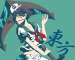  anchor black_hair blue_eyes facepaint hat hishaku hitoto looking_at_viewer mouth_hold murasa_minamitsu sailor sailor_collar sailor_hat short_hair smile solo symbol-shaped_pupils touhou 