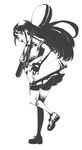  bag bike_shorts copyright_request fingerless_gloves gloves greyscale guitar_case instrument_case long_hair looking_back monochrome mura_(kanojo_no_oukoku) school_uniform skirt solo spandex 