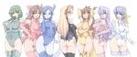  95-tan animal_ears armpits arms_behind_head ass bad_id bad_pixiv_id black_leotard blonde_hair blue_eyes blue_hair blue_leotard blue_skin blush bow breasts brown_eyes brown_hair daiginjou dog_ears dragon_girl earrings elbow_gloves embarrassed everyone fan fingerless_gloves futaba_channel glasses gloves green_hair green_leotard groin hair_ribbon hand_on_hip hand_on_shoulder highleg horns jewelry kiri-san kouryuu_(nijiura_maid) large_breasts leotard long_hair looking_back mama-t manjiro monster_girl multiple_girls necktie nijiura_maids nt-tan one-piece_thong one_eye_closed os-tan panties pointy_ears purple_hair purple_leotard red_eyes red_leotard ribbon seiryuu_(nijiura_maid) shibai short_hair sidelocks tail thighhighs underwear white_leotard yellow_eyes yellow_leotard 