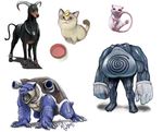  animal_ears blastoise bowl cat cat_ears coin composite houndoom looking_up meowth mew nintendo pekateu pokemon poliwrath realistic 