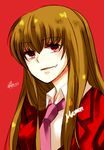  bad_id bad_pixiv_id brown_hair fang grin long_hair mammon necktie pink_neckwear red_eyes rin2010 smile solo stakes_of_purgatory umineko_no_naku_koro_ni 