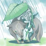  animal chain helmet imp inumimi_moeta leaf_umbrella link link_(wolf) lowres midna pointy_ears rain the_legend_of_zelda the_legend_of_zelda:_twilight_princess wolf 