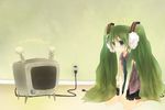  bad_id bad_pixiv_id blue_eyes green_hair hatsune_miku headphones long_hair necktie skirt sleeveless solo suzumori_uina tears television twintails very_long_hair vocaloid 