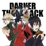  4boys august_7 bad_id bad_pixiv_id blush darker_than_black food goran_(darker_than_black) hamburger hazuki_mina_(darker_than_black) hei male_focus multiple_boys shizume_genma sudachips 