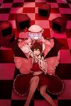  checkered checkered_floor closed_eyes hakurei_reimu lap_pillow multiple_girls perspective remilia_scarlet television totteri touhou yuri 