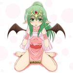  anklet bad_id bad_pixiv_id barefoot bat_wings blush chiki fire_emblem fire_emblem:_monshou_no_nazo green_eyes green_hair jewelry mamkute mazakura_senju no_panties pointy_ears ponytail sitting solo spread_legs tiara wariza wings 