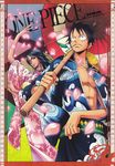  abs absurdres calendar cherry_blossoms highres japanese_clothes kimono monkey_d_luffy nico_robin one_piece scan umbrella 