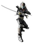  blue_eyes full_armor helmet karas katana mori_toshiaki official_art otoha_(karas) solo sword tatsunoko_vs_capcom weapon 