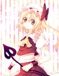  :3 bad_id bad_pixiv_id blonde_hair flandre_scarlet hat laevatein red_eyes riichu side_ponytail smile solo touhou wrist_cuffs 