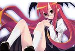  bad_id bad_pixiv_id bat_wings bespectacled glasses head_wings koakuma legs long_hair pointy_ears red_eyes red_hair shigure_(crimsonlover) solo touhou wings 