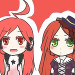  1boy 1girl ahoge commentary_request crossover detached_sleeves gothic_lolita green_eyes hat lian4302 lolita_fashion long_hair namine_ritsu otoko_no_ko red_eyes red_hair sf-a2_miki smile star_(symbol) utau veil vocaloid 