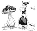  bow broom dress full_body greyscale hat kirisame_marisa monochrome mushroom realistic short_hair solo sousou_(sousouworks) touhou witch witch_hat 