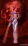  arm_up ayanami_rei bad_id bad_pixiv_id bangs bodysuit bracer breasts calma copyright_name evangelion:_1.0_you_are_(not)_alone expressionless full_body full_moon gloves hair_ornament holding holding_weapon lance_of_longinus looking_at_viewer moon neon_genesis_evangelion pilot_suit plugsuit polearm rebuild_of_evangelion red_eyes red_moon short_hair skinny small_breasts solo spear standing thigh_gap weapon white_bodysuit 