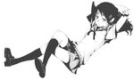  arms_behind_head bored copyright_request crossed_legs frown greyscale hair_ornament hairclip kneehighs legs lying monochrome mura_(kanojo_no_oukoku) school_uniform skirt socks solo 