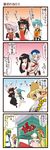  6+girls ^_^ bikini blush bow braid breasts cape china_dress chinese_clothes chopsticks closed_eyes comic dei_shirou detached_sleeves dress fishnet_legwear fishnets flandre_scarlet gashapon hair_bow hair_tubes hakurei_reimu highleg highres hime_cut hong_meiling houraisan_kaguya kaenbyou_rin kappa_worker_(tag_dream) kochiya_sanae long_hair medium_breasts moriya_suwako multiple_girls punishment_game remilia_scarlet sideboob swimsuit thighhighs touhou translated twin_braids underboob wrestling_outfit yagokoro_eirin 