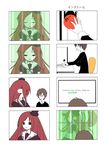  4koma brown_hair cd comic computer glasses green_eyes hat lolita_fashion long_hair mini_hat mini_top_hat multiple_4koma multiple_boys namine_ritsu otoko_no_ko red_hair tegaki_(lollop) top_hat utau 