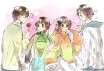  2boys 2girls ahoge axis_powers_hetalia brown_eyes brown_hair eye_contact eyes_closed flower looking_at_another multiple_boys multiple_girls northern_italy_(hetalia) open_mouth southern_italy_(hetalia) taiwan_(hetalia) vietnam_(hetalia) 