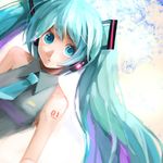  aqua_eyes aqua_hair bad_id bad_pixiv_id gum_(gmng) hatsune_miku headphones long_hair lowres necktie sleeveless solo twintails very_long_hair vocaloid 