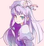  alternate_eye_color aqua_eyes eightman green_eyes hair_ribbon hat highres long_hair looking_at_viewer multicolored multicolored_eyes patchouli_knowledge puffy_sleeves purple_hair ribbon smile solo touhou upper_body 