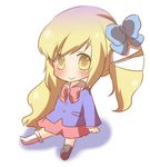  asymmetrical_clothes bad_id bad_pixiv_id bow chibi gradient_hair hair_bow hijiri_byakuren long_hair multicolored_hair sen1986 side_ponytail sitting smile socks solo touhou yellow_eyes younger 