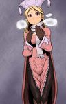  bad_id bad_pixiv_id blonde_hair blush breath cape dress final_fantasy final_fantasy_tactics gloves hat long_hair orator_(fft) pantyhose red_eyes scarf solo tsukudani_(coke-buta) 