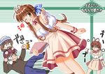  3girls antenna_hair brown_eyes brown_hair camera clannad furukawa_akio furukawa_nagisa furukawa_sanae heart hiiragi_tomoka multiple_girls okazaki_ushio one_eye_closed ribbon waitress 