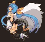  ass asymmetrical_wings bare_shoulders blue_hair dizzy guilty_gear long_hair red_eyes ribbon rocb solo tail tail_ribbon thighhighs transparent twintails wings 