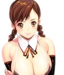  bad_id bad_pixiv_id bare_shoulders braid breasts brown_eyes brown_hair cleavage copyright_request huge_breasts masao smile solo twin_braids upper_body 