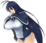  black_eyes blue_hair breasts gym_uniform huge_breasts ikkitousen kan'u_unchou long_hair md5_mismatch open_mouth otogi_tetsurou solo 