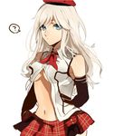  alisa_ilinichina_amiella blue_eyes breasts elbow_gloves fingerless_gloves gloves god_eater god_eater_2:_rage_burst hat kurozatou_owata large_breasts long_hair looking_at_viewer pleated_skirt silver_hair simple_background single_elbow_glove skirt solo underboob white_background white_hair 
