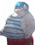  2017 anthro belly blush canine clothing dog humanoid_hands male mammal moobs navel nipples overweight overweight_male shirt shorts simple_background solo sv_grart white_background 