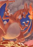  blue_wings charizard claws fangs fire gen_1_pokemon highres no_humans open_mouth pokemon pokemon_(creature) smoke tail-tip_fire tesshii_(riza4828) wings 