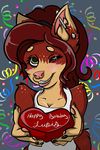  &lt;3 apron birthday blush canine confetti coraline_loret dog ear_piercing female fur green_eyes hairband husky mammal piercing smile solo tan_fur zombikiss 