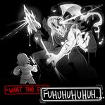  english_text female human knife male mammal melee_weapon monochrome polearm ponytail protagonist_(undertale) spear text undertale undyne_(undertale) unknown_artist weapon 