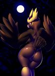  2015 anthro beak butt elpatrixf feathers female looking_back night nintendo noctowl pok&eacute;mon pussy red_eyes solo video_games wings 