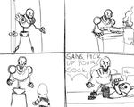  bone book english_text human male mammal monochrome papyrus_(undertale) protagonist_(undertale) reading sans_(undertale) skeleton text undertale 