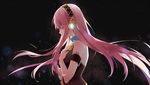  bare_shoulders black_background blue_nails commentary_request crying glowing hand_on_own_chest headphones highres long_hair megurine_luka nail_polish number pink_hair profile samfree_(&quot;night&quot;_songs) sano_takayuki_(samfree) satonishi solo tears upper_body very_long_hair vocaloid 
