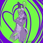  abstract_background areola balls breasts buckteeth covering covering_breasts ctrl_alt_yiff dickgirl green_eyes green_hair hair intersex lagomorph mammal penis rabbit solo teeth 